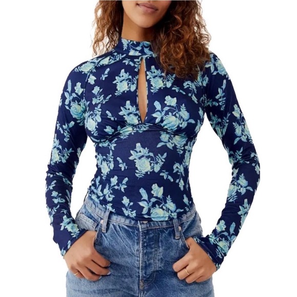 NWT Free People | Dinner Party Top Color: Blue - Picture 1 of 9